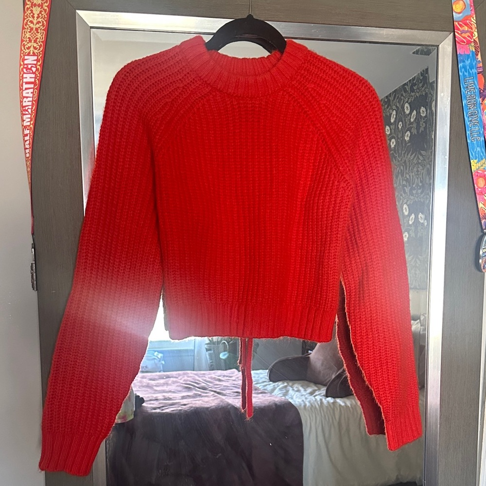 Vibrant Red Crew Neck Sweater backless